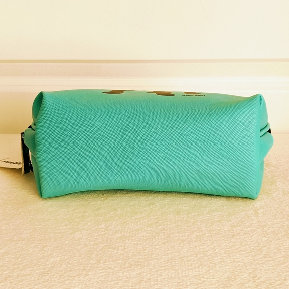 marc tetro Frenchie Large Cosmetic Case Pouch Bag PVC Saffiano Aqua NWT - Picture 8 of 12